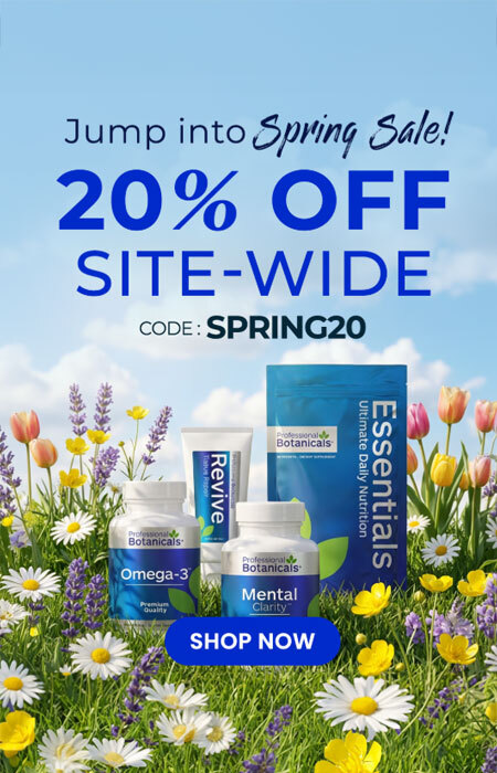 supplement products in grass with flowers