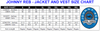 Johnny Reb Jackets and Vest size chart