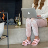 Sitting Telic Thongs Boise Bliss Light Weight Shock Absorbing Sandals In Rose Quartz (Telic Boise Bliss Rose Quartz)