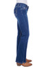 Side View Bullzye Women's Dahlia Boot Cut Jeans 36"Leg in Blue Wash