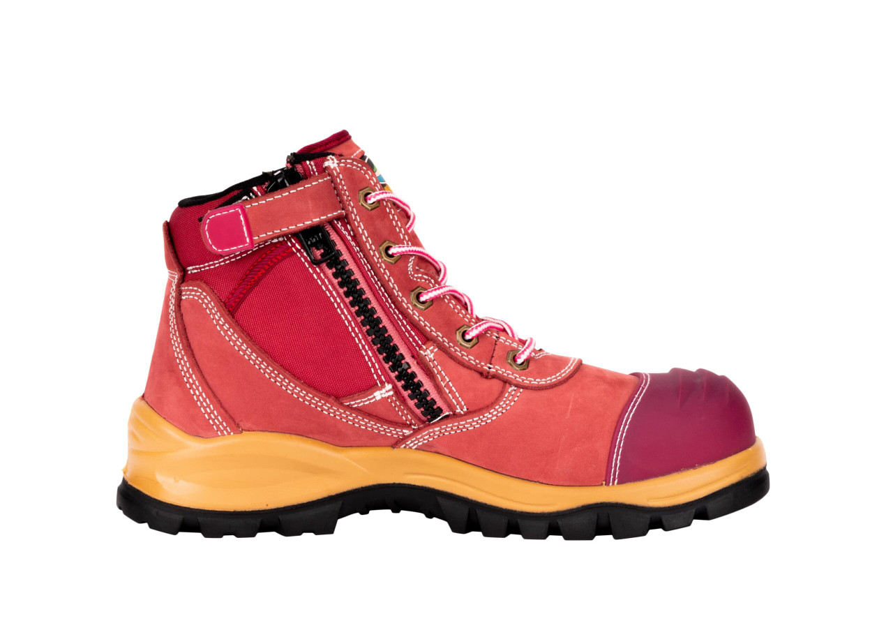 Otway Eureka Womens Steel Cap Zip sided Work Boots in Pink Koolstuff