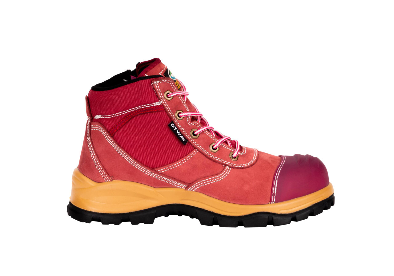 Otway Eureka Womens Soft Toe Zip sided Work Boots in Pink Koolstuff