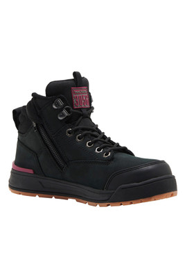 Hard Yakka 3056 Women's Lace Up, Zip Sided, Wide Toe Steel Cap Work Boots in Black Leather (Y60245)