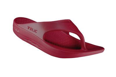 Angle View Telic Thongs Light Weight Shock Absorbing with Natural Arch Support in Dark Cherry (Telic Dark Cherry)