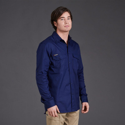 Angle View KingGee Workcool 2 Long Sleeve Shirt in Navy (K14820 NAV)