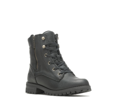 Angle View Harley Davidson Nolana 6" Women's Zip Sided Full Grain Leather Boots in Black (D84766 Black)