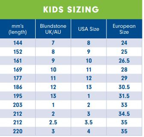 kids blundstone sizes