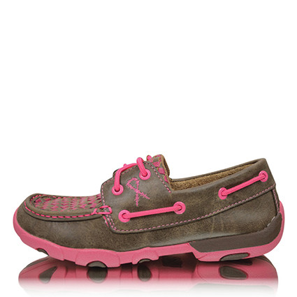 Twisted X Women's Pink Ribbon Lace Up Boat Style Mocs in Pink Check (TCWDM0027)
