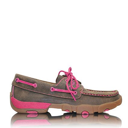 Twisted X Women's Pink Ribbon Lace Up Boat Style Mocs Low in Pink (TCWDM0018)