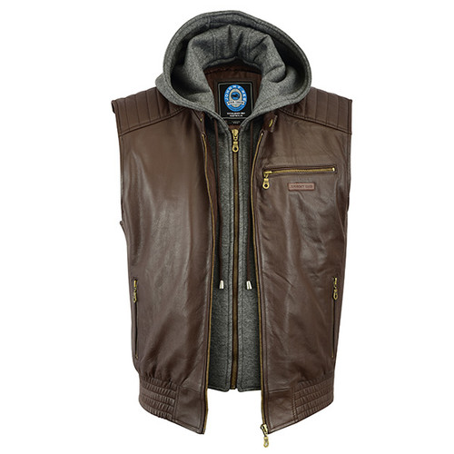 Johnny Reb Omeo Leather Vest with Zip Off Cotton/Fleece Hood (JRV10022)