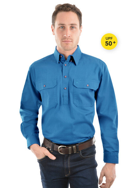 Thomas Cook Heavy Cotton Drill Long Sleeve Shirt in Wedgewood (TCP1120163 WDGWD)