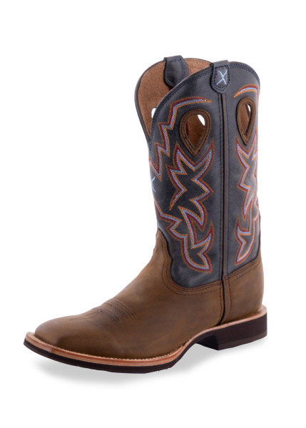 Twisted X Mens Horseman Western Boots in Distressed Saddle and Denim Leather (TCMHM0013-DISTRESSEDSADDLEDENIM)