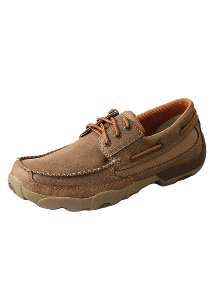 Twisted X Mens Driving Mocs Boat Shoes Lace Up in Bomber Leather (TCMDM0023-BOMBER)