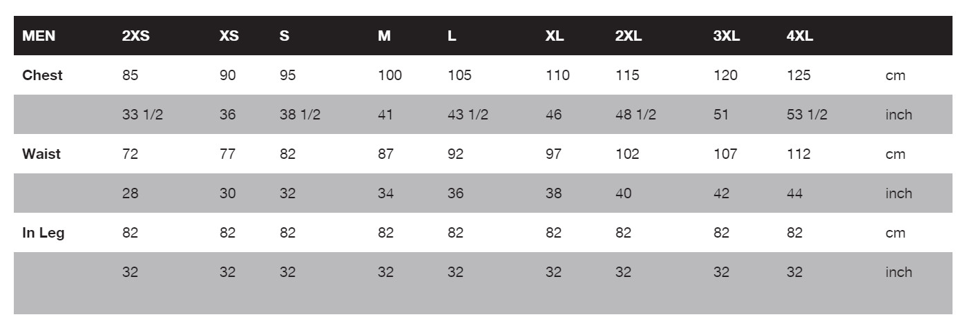 Redback Size Chart: A Visual Reference of Charts | Chart Master