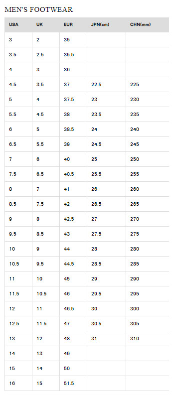 puma boots size chart