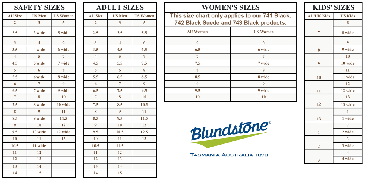 blundstone sizes chart