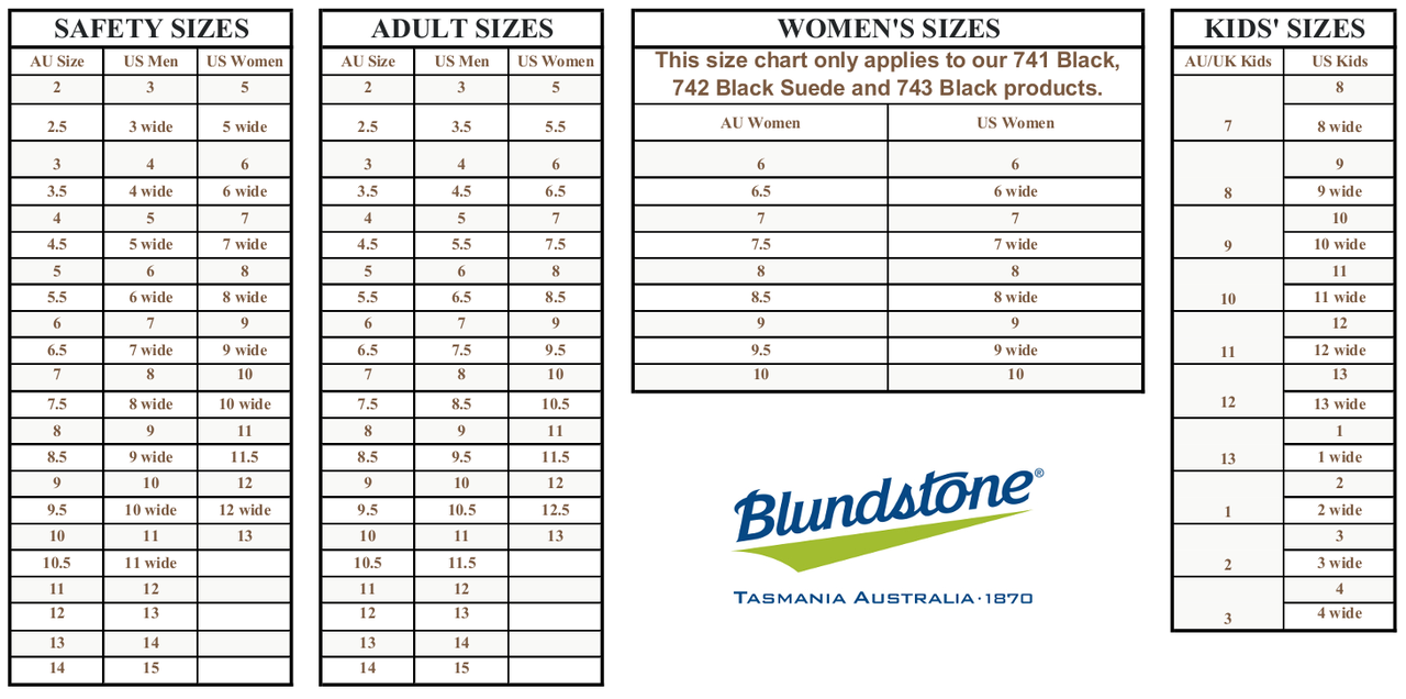 blundstone australia size chart