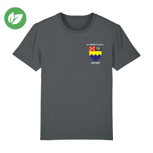 St Benet's Hall Embroidered Organic T-Shirt - Anthracite