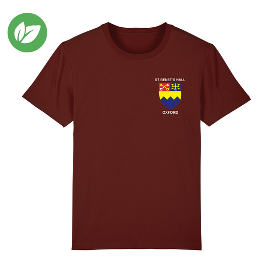 St Benet's Hall Embroidered Organic T-Shirt - Burgundy
