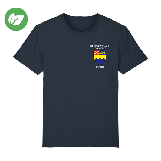St Benet's Hall Embroidered Organic T-Shirt - French Navy