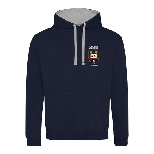 Linacre College Embroidered Hoodie - Dark Navy/Grey