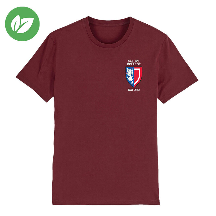 Balliol College Embroidered Organic T-Shirt - Burgundy