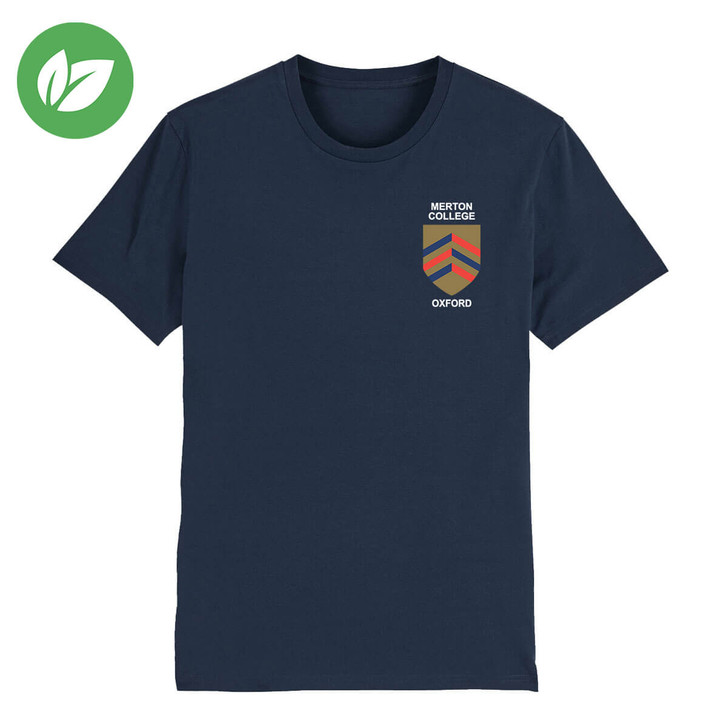 Merton College Embroidered Organic T-Shirt - French Navy