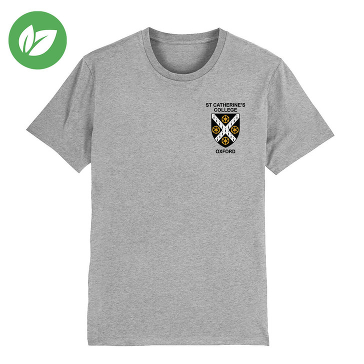 St Catherine's College Embroidered Organic T-Shirt - Heather Grey