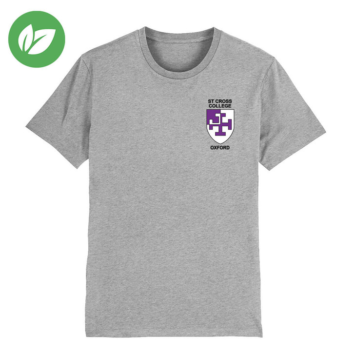 St Cross College Embroidered Organic T-Shirt - Heather Grey