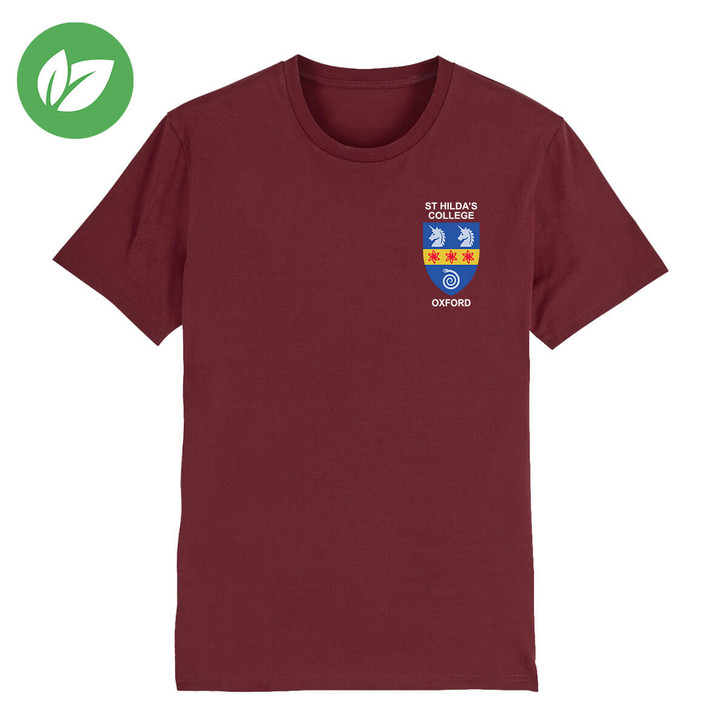 St Hilda's College Embroidered Organic T-Shirt - Burgundy