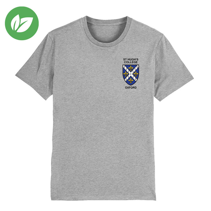 St Hugh's College Embroidered Organic T-Shirt - Heather Grey