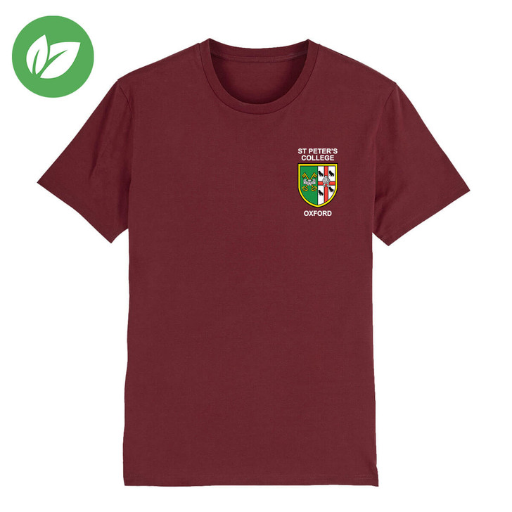 St Peter's College Embroidered Organic T-Shirt - Burgundy