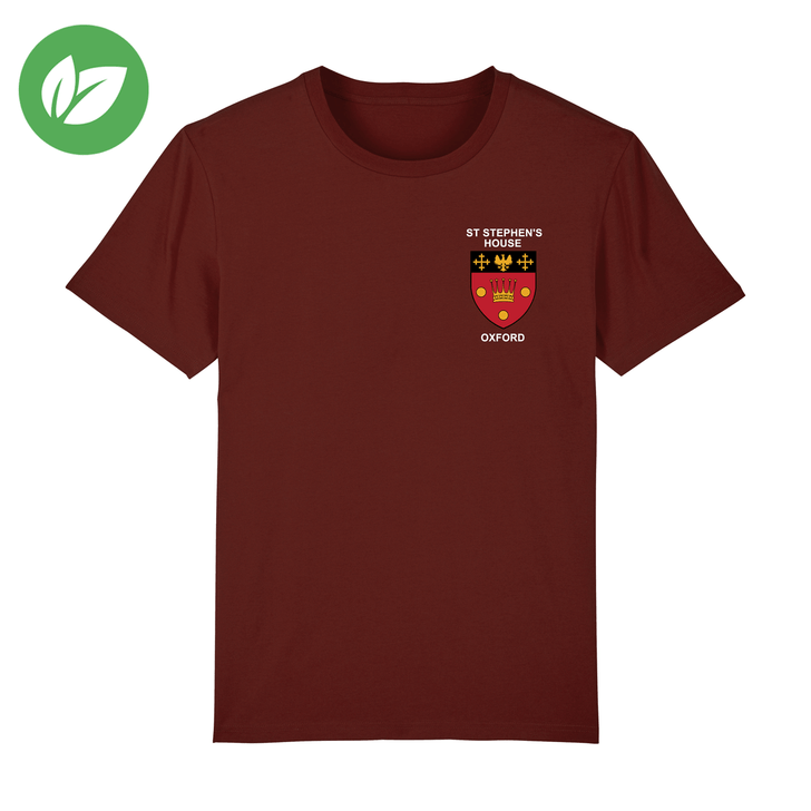 St Stephen's House Embroidered Organic T-Shirt - Burgundy