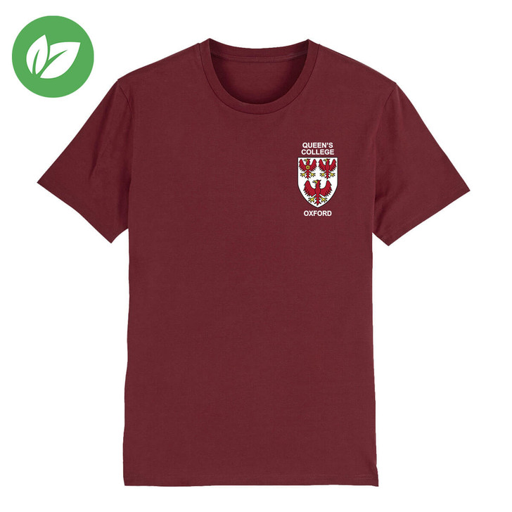The Queen's College Embroidered Organic T-Shirt - Burgundy