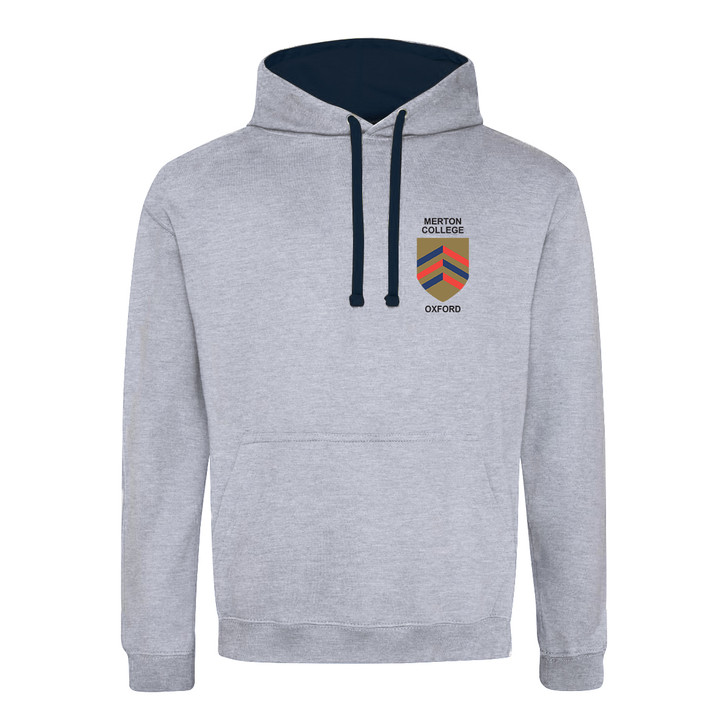 Merton College Embroidered Hoodie - Heather Grey/Navy