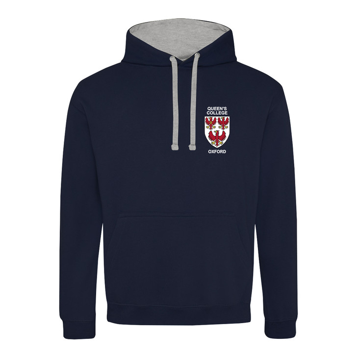 Queen's College Embroidered Hoodie - Dark Navy/Grey