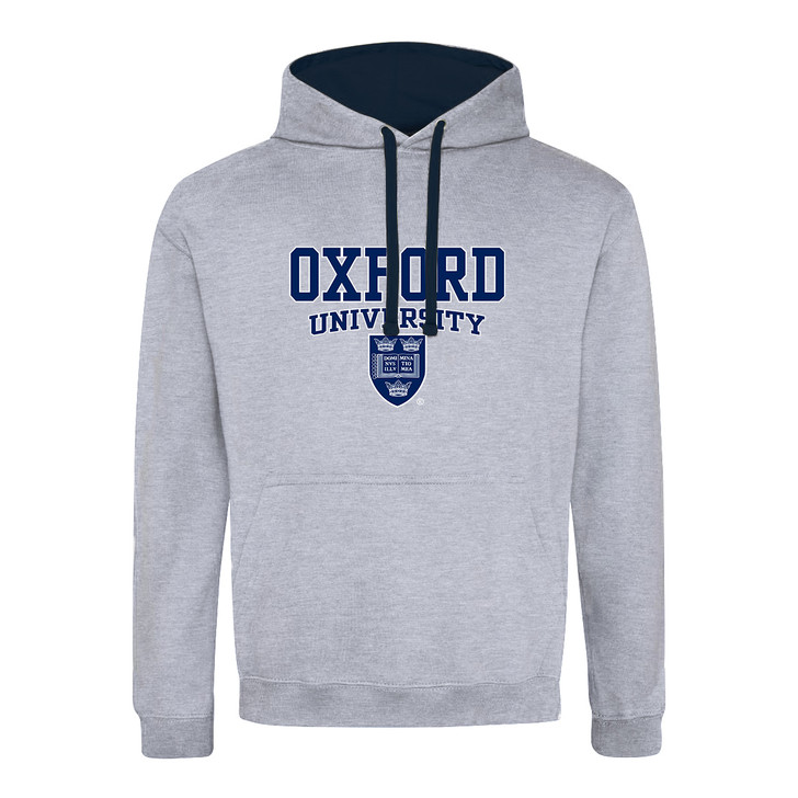 Official Oxford University Crest Contrast Grey Hoodie - Extra