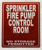NYC SPRINKLER FIRE PUMP CONTROL ROOM NO STORAGE PERMITTED SIGN