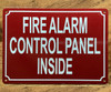 FIRE ALARM CONTROL PANEL INSIDE SAFETY SIGN