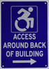 ACCESSIBLE Entrance Around Back of Building Left Arrow  Signage