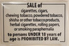 SALE OF CIGARETTES PROHIBITED UNDER 18 YEARS OF AGE