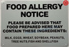 FD Sign Food Allergy Notice - Resturant food allergy