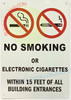 NO Smoking OR Electronic Cigarettes Within 15 FEET Sign