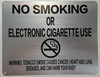 NYC Smoke free Act Sign "No Smoking or Electric cigarette Use" + Warning