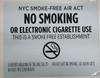 NYC Smoke free Act Sign "No Smoking or Electric cigarette Use"-FOR ESTABLISHMENT