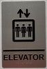 Sign ELEVATOR  Raised letters, Raised Image & Grade 2 Braille - Includes Red Adhesive pad for Easy Installation ( SILVER Color, Tacticle , Aluminium) - The Sensation line