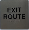 EXIT ROUTE  Raised letters & Grade 2 Braille - Includes Red Adhesive pad for Easy Installation ( SILVER Color, Tacticle , Aluminium) - The Sensation line