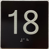 Signage Elevator floor 18 /jamb plate floor 18  letters/Image & Grade 2 Braille - Includes Red Adhesive pad for Easy Installation ( black, Tacticle ) - The Sensation line