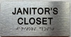 Signage JANITORS CLOSET  with Raised letters/Image & Grade 2 Braille - Includes Red Adhesive pad for Easy Installation (Brushed Aluminum/silver, Tacticle ) - The park Ave Line