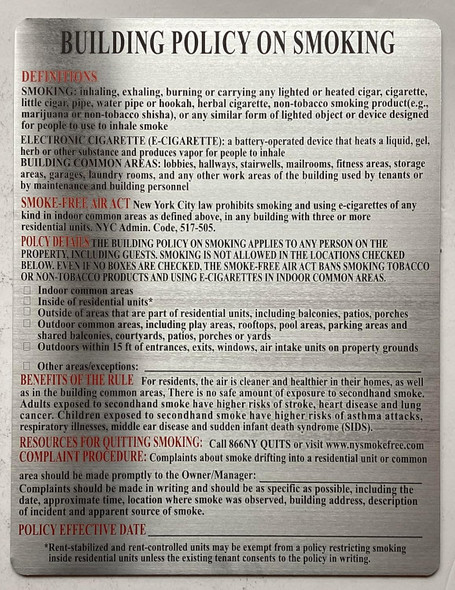 NYC BUILDING SMOKE POLICY NYC HPD SIGN